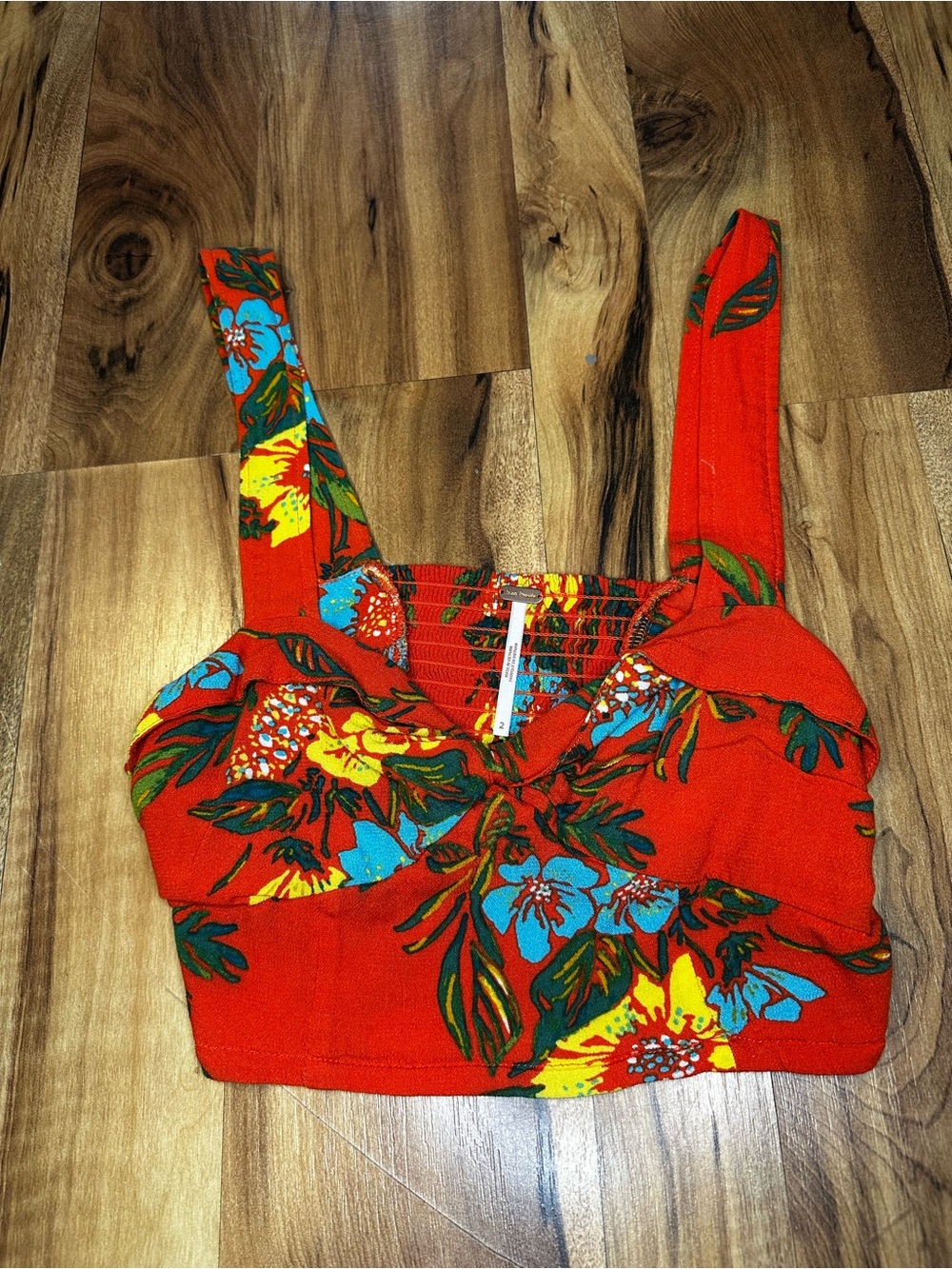 Free People Floral Crop Top Women’s Size 2 Orange Tropical Smocked Boho Festival